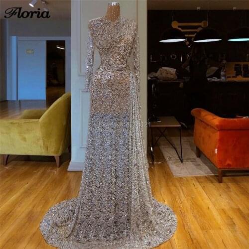 2020 Robe De Soiree Forma Gowns Evening Glitter Dresses Abendkleider Transparent Prom Dress Custom Made Celebrity Beaded Gowns