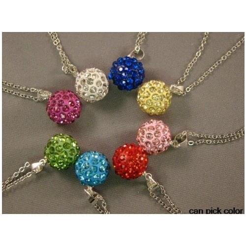 10mm 10pcs/lot mixed white micro pave disco ball bead silver plated cystal necklace 16 inch pendants Chains gift f5356
