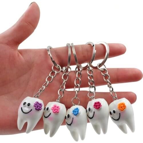 10pcs Dental Teeth Shape Model Simulation Tooth Key Chain Fashion Cartoon Lovely Girls Gift Pendant Teeth Key Chain
