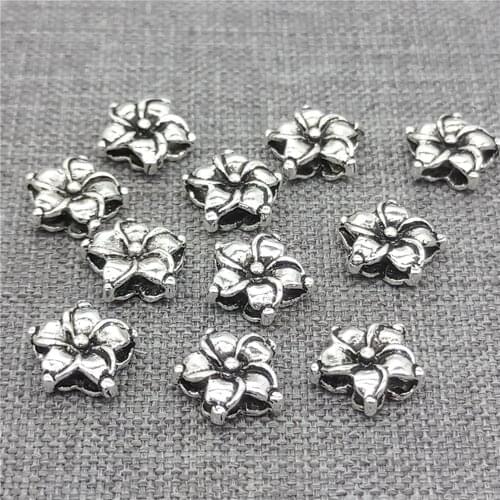 10pcs of 925 Sterling Silver Blossom Flower Beads 2-Sided for Floral Bracelet