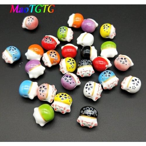 10pcs/lot Hand-painted Lucky Cat Ceramic Beads For Jewelry Making Necklace Bracelet Cute Animal Loose Bead Accessories Wholesale