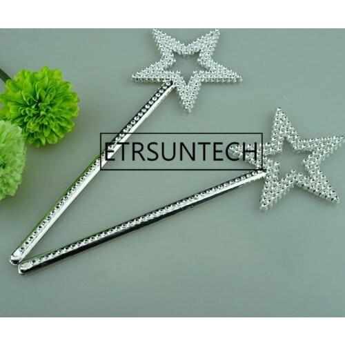 500pcs Sliver Star Magic Wand Kids Girl Cosplay Fairy Princess Elf Angel Wand Streamers Props Birthday XMAS Party Favor 22cm