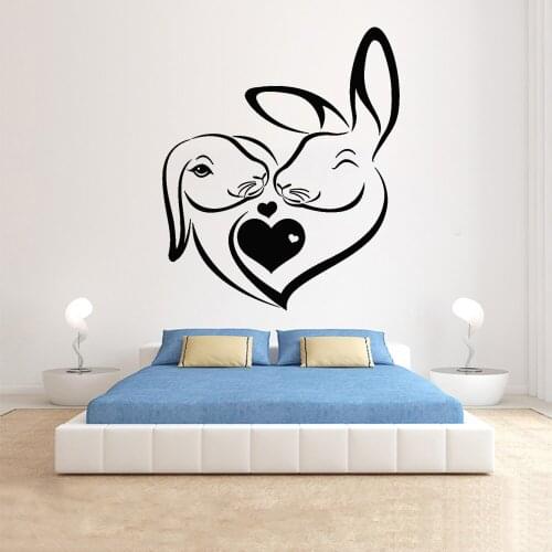Abstract Rabbit Wall Decal Couple Bedroom Headboard Background Decor Animals Pets Love Nursery Vinyl Window Wall Stickers Z523