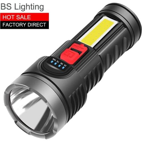 Free Shipping USB Rechargeable Mini Flashlight LED Four-core 18650 Battery Small Portable Torch Lantern 6" with COB Side Light