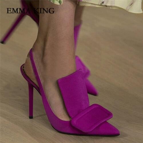 Designer Slingback High Heel Pumps 12cm High Heels Pointed Toe Suede Stiletto Women Shoes Mujer Women Wedding Party Shoes