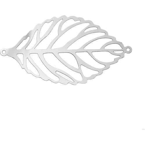 DoreenBeads Filigree Stainless Steel Connectors Findings Leaf Silver Color Hollow 49mm(1 7/8") x 27mm(1 1/8"), 1 Piece
