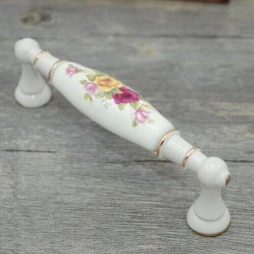 96mm white gold dresser cupboard door handle rose ceramic cabinet drawer pull knob modern fashion ivory white furniture handle