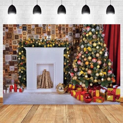 Yeele Photocall Christmas Backdrop Fireplace Tree Ball Portrait Party Decor Photography Photographic Background For Photo Studio