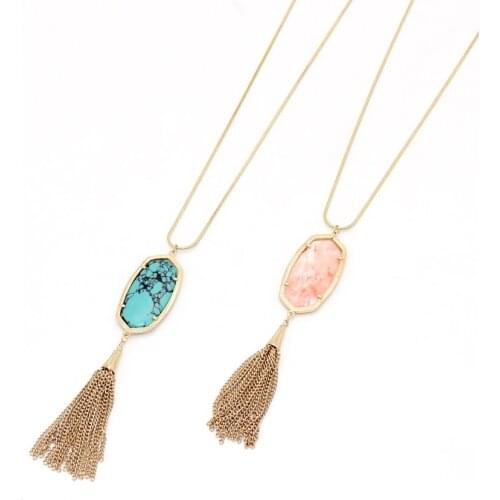 New Design Geometric Natural Stone Tassel Chain Pendan Necklace