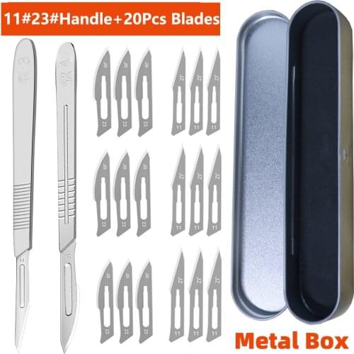 HQ Carbon Steel Surgical Scalpel Blades + Handle Scalpel + Metal Box DIY Cutting Tool PCB Repair Animal Surgical Knife Set Kits
