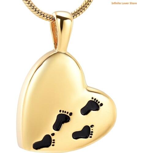 IJD12450 Shiny Golden Ashes Locket Baby Feet Pendant Cremation Ash necklace-Unisex Stainless Steel Cremation Jewelry