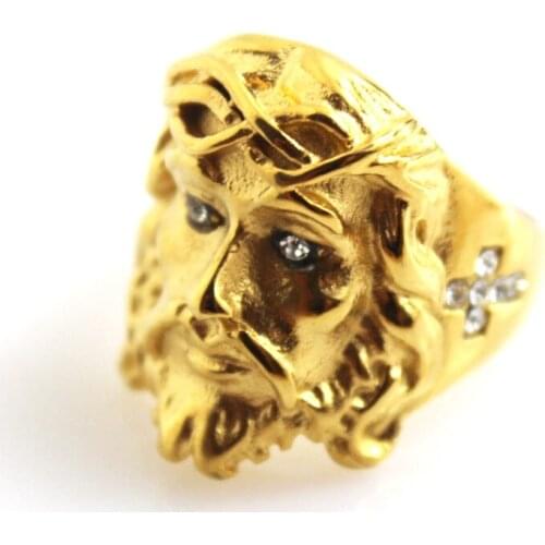 Christ Jewelry Gold crystal Jesus Cross Rings 316 stainless steel christian cross ring for men women dairy wear