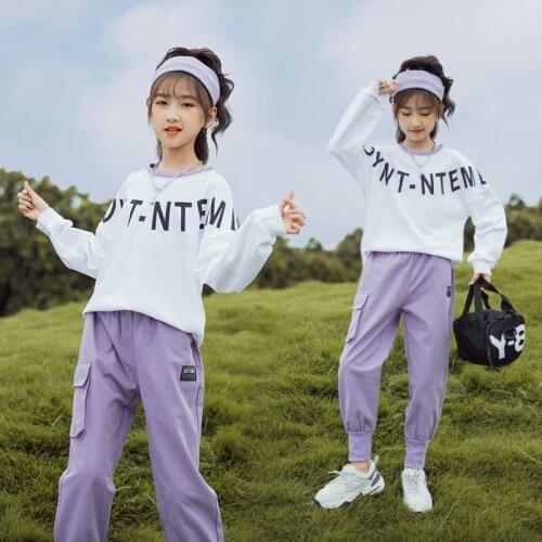 2021 Kids Big Girls Clothing Set Long Sleeve Letter Printing Sweatshirt+Cargo Pants 2Pcs Outfits Set for Teenager Girls 5-14Yrs
