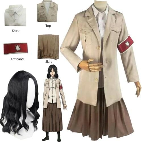 Attack on Titan Shingeki no Kyojin AOT Pieck Finger Cosplay CostumeLong Black wigs Uniform Skirt Outfits Halloween Carnival Suit
