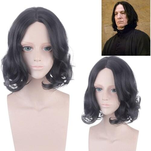Severus Snape Professor Cos Adult Anime Headpiece Black Isolated Short Curly Hair Halloween Cosplay Costume Disguisment Set 35CM