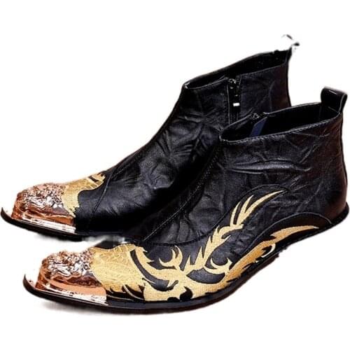 Ntparker Western Cowboy Mens Boots Pointed Toe Peronality Embroidery Leather Ankle Boots Man Motorcycle Fashion Botas Hombre