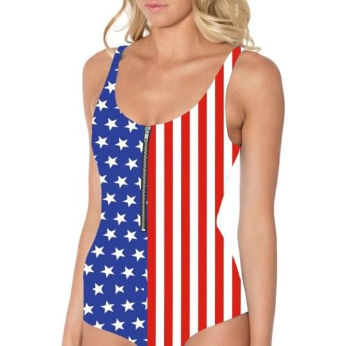 S To 3XL US DOLLAR Cash Printed Swimming Suit For Women American Flag Blue-Red One Piece Swimsuit With Zipper 4 Patterns