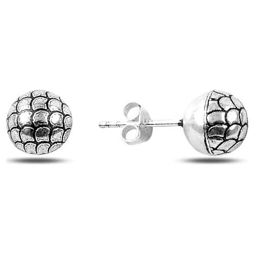 KUTAYDAN 8mm Pattern Ball Earrings 925 Sterling Silver