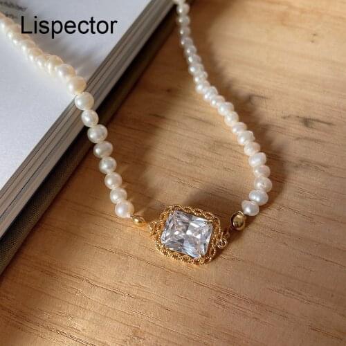 Lispector 925 Sterling Silver French Pearl Beads Choker Necklace for Women Geometric Zircon Pendant Necklaces Female Jewelry