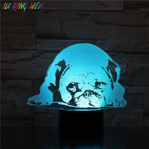 Cute Chinese Pug 3d Lamp Bedroom Usb Touch Sensor Light Fixture Room Decor Baby Kids Child Gift 7 Colors Led Night Light