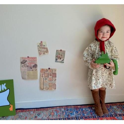 2021 Korea style girls printed dress fashion cotton autumn full sleeve girls dresses 2-8 years WU723