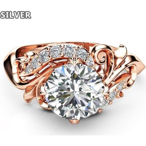 Fashion Female Zircon Rhinestone Flower Rose Gold Ring Jewelry Zirconia Wedding Rings For Women Oorbellen Pendientes