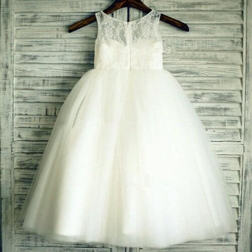 Fashion Flower Girl Dresses White Lace Applique Sleeveless For Weddings First Communion Girl Birthday Evening Dresses