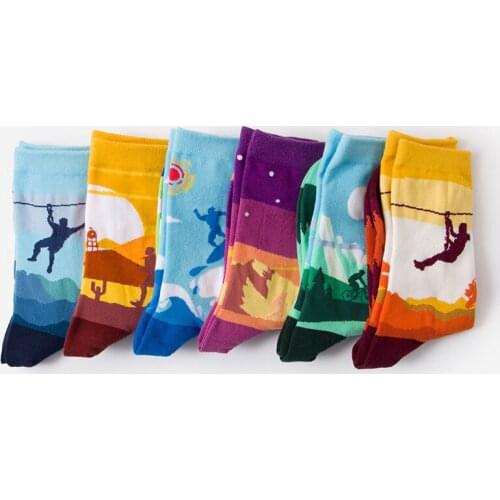 14 Style Sports Series Women Tide Socks Couple Socks Personality Color Cotton Travel Adventure Running Nature Scenery Design
