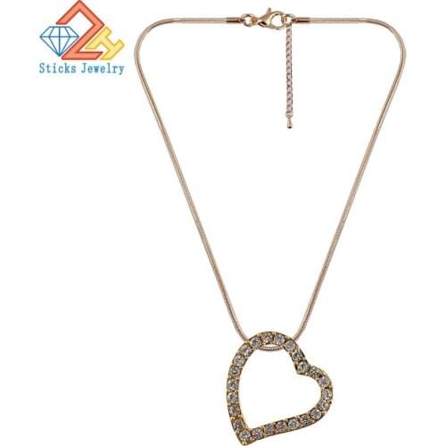 Crystal Heart Necklace Jewelry Love Shiny GoldPlated Necklaces for Woman Romantic