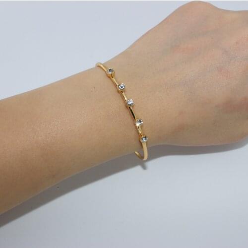 Gold Plated 5 Stone Zircon Handcuffs Bracelet