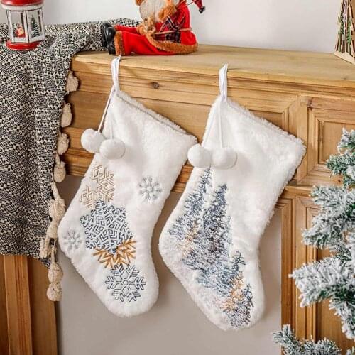 Christmas Stocking Xmas Gift Bags Embroidery Snowflake Fireplace Decoration Candy Holder Socks New Year Christmas Decor For Home