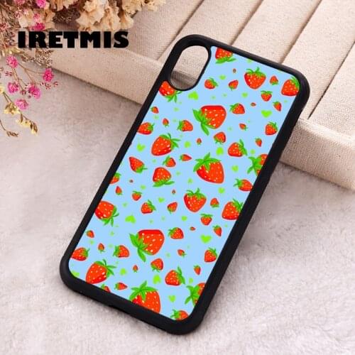 Iretmis 5 5S SE 2020 Phone Cover Case for iPhone 6 6S 7 8 Plus X Xs XR 11 12 Mini Pro Max Rubber Silicone Blue Strawberry Lover