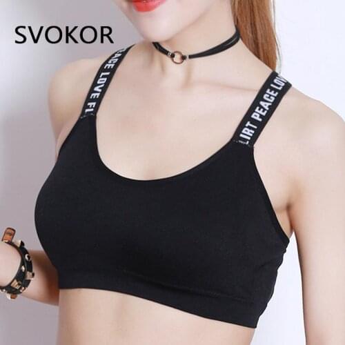 SVOKOR Running Sports Bra for Women No Rims Beautyl Cross Back Underwear Letters Print Straps Tube Tops Fitness Vest Padded Crop