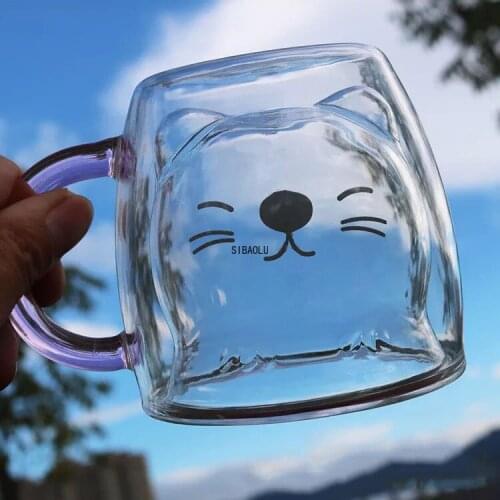 Glass Mugs Double Wall Glass Mug, Bear Cat Dog Animal Double-layer Glass Mug Coffee Cup, Coffee Mug Glass Mug Shot Glass