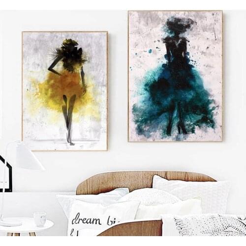 Dancing Skirt Girl Watercolor Abstract Canvas Painting Art Print Picture Decoration Modern Home Decoration