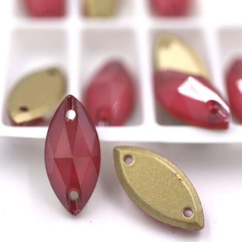 High quality 7x15mm flatback glass sew on rhinestones Leaf shape Light red Mocha crystal rhinestones diy clothing accessories