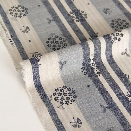 Half-Meter Japanese Kokka Cotton Linen Fabric Canvas Fabric Stripe Flower D