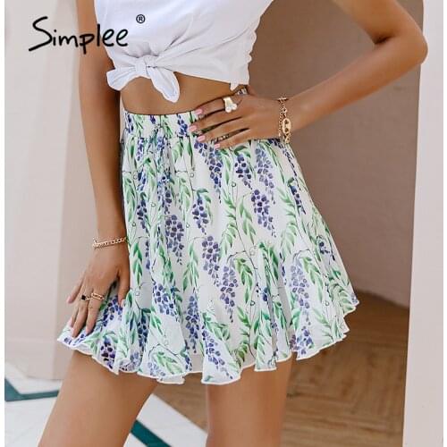 Simplee Holiday summer ruffled sash mini skirt women High waist sexy a-line skirts Floral print beach skirt ladies vestidos 2021