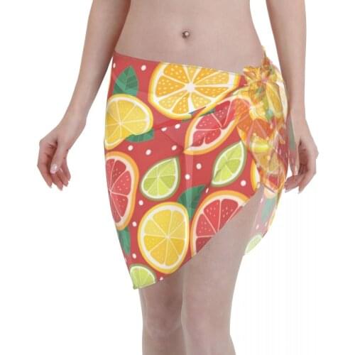 Women Swimwear Pareo Scarf Bikini Cover-Ups Wrap Kaftan Sarong Beach Sexy Skirts Orange Lemon And Grapefruit Swimsuit Cover-Ups