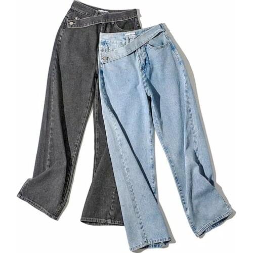 Women Casual Straight Denim High Waist Jeans Pants Boyfriend Jeans Loose Bottom