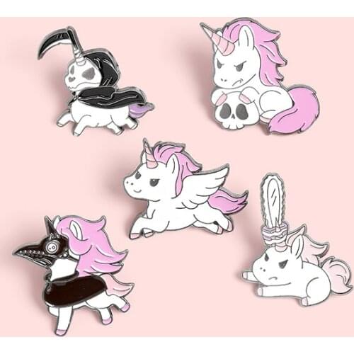 Pink Unicorn Badge Creative Cartoon Crow Mask Skull Metal Enamel Brooch Personality Fashion Lapel Backpack Jewelry Accessories