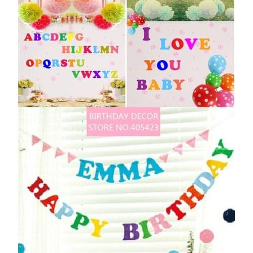 0.5$ for 1 letter Child happy birthday wedding event decoration supplies A - Z 0 - 9 letter DIY design flag banner