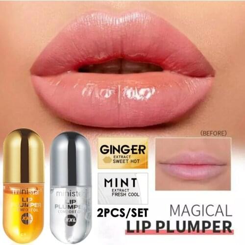 2pcs/set Day & Night Plumping Lip Gloss Lip Plumper Enhancer Repairing Reduce Lip Fine Lines Lips Care Serum Essence Oil