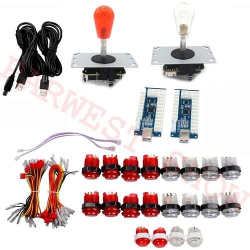 2PCS Oval Crystal Ball Sanwa 5Pin Joystick+ 20PCS Illuminated Buttons to Diy Arcade LED Kits for PS3/PC/ XBOX360 USB Encoder