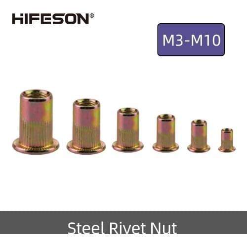 10/20 Pcs M3 M4 M5 M6 M8 M10 Steel Rivet Nuts Flat Head Threaded Insert Nutsert Cap for Riveter Gun Zinc Plated Carbon