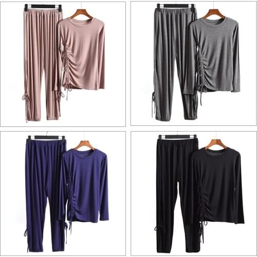2020 Modern Dancing Girl Loose Wide Leg Pants Classical Folk Dance Practice Suit Suit Modal Pajamas 2PCS Костюм для йоги
