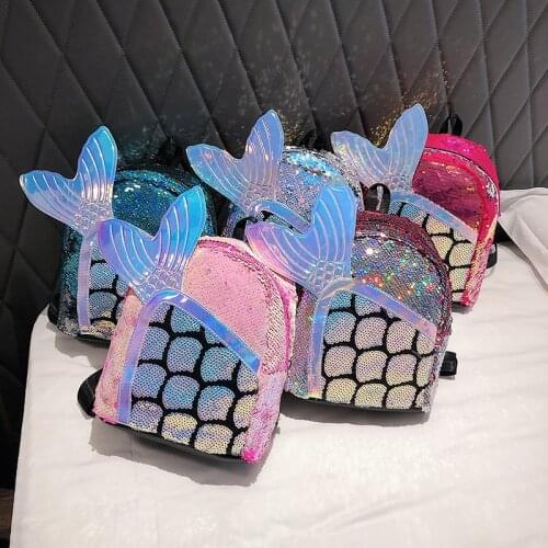 2021 Brand New Glitter Sequin Mermaid Tail Backpack for Toddler Girls Cute School Bag with Mermaid Tail for Kids