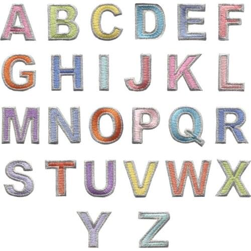 26 Rainbow English Letters Patch Alphabet Word Embroidered Iron on Patch for DIY Stripes Motif Appliques Garment Clothes Badge