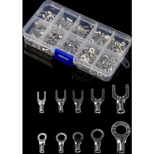 320Pcs Assorted Non-Insulated Ring Fork U-type Brass Terminals Cable Wire Connector Crimp Spade Terminals Set