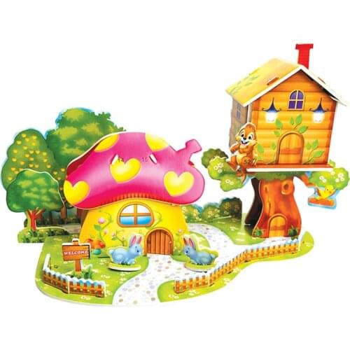 3D Puzzle Safe Foam Arts Crafts Diy Building Kits Craft Mushroom House Rabbit Squirrel Animal Tree Toys Toys for Kids